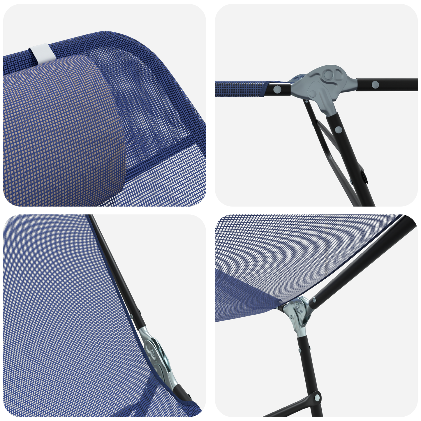 Espreguiçadeira Dobravel com Apoio de Cabeça Azul Textilene