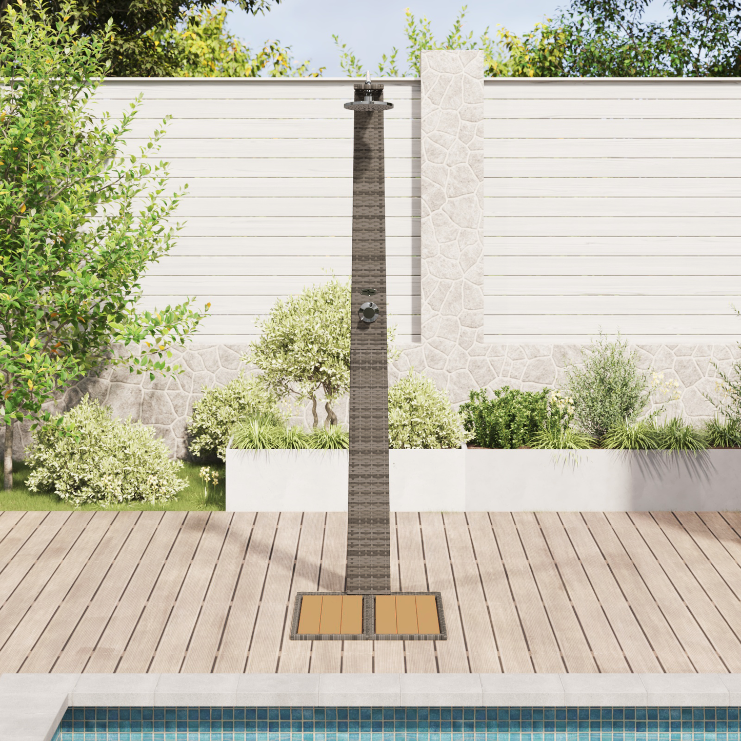 Chuveiro de Jardim Cinzento 60x80x214 cm Rattan Poliéster