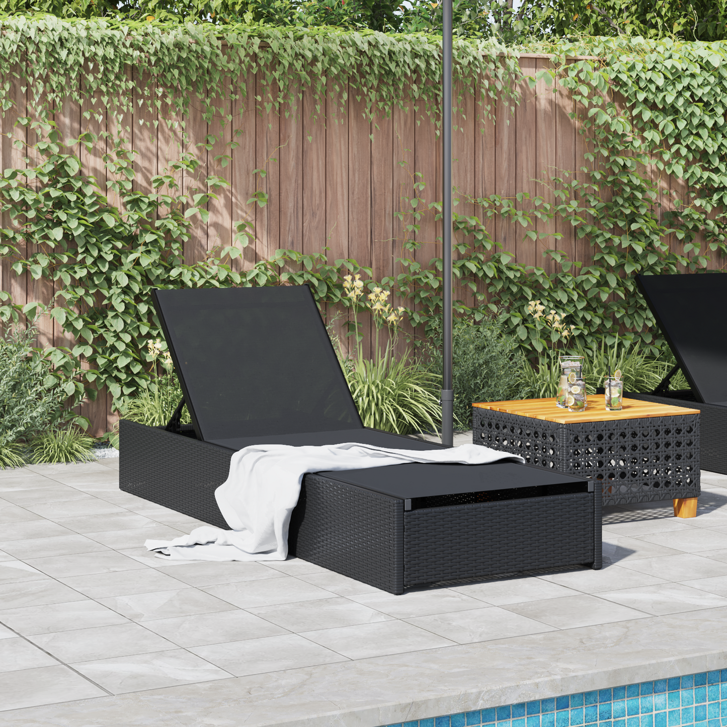 Espreguiçadeira Preta 60x200x27 cm Rattan Sintético