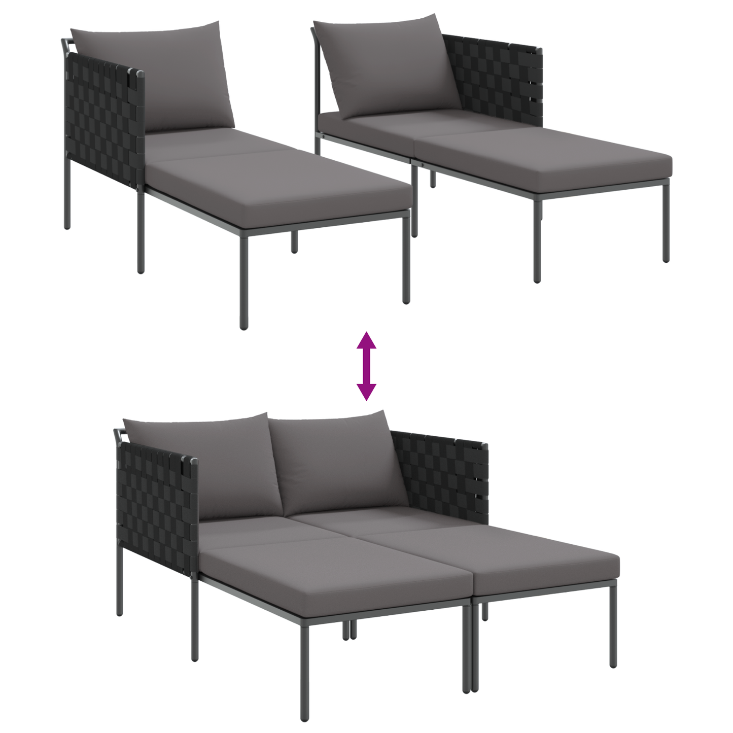 Espreguiçadeira com Almofadas para 2 Pessoas Antracite 115x153x69,5 cm Aço