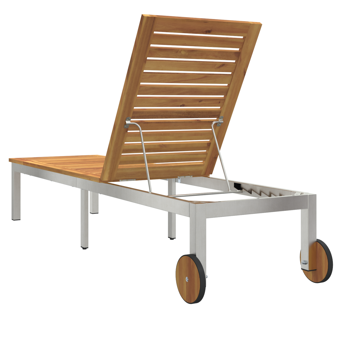 Espreguiçadeira com rodas 207x58x35 cm Madeira sólida de acácia e Aço inoxidável