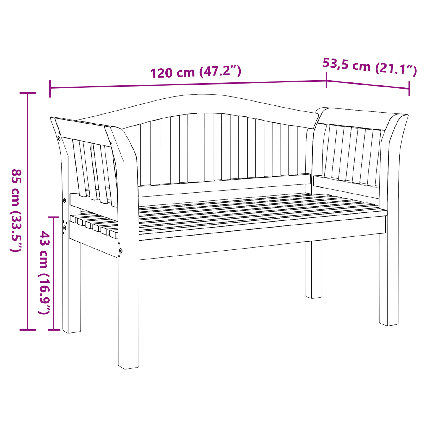 Banco de Jardim 120x53.5x85 cm Madeira Sólida de Teca