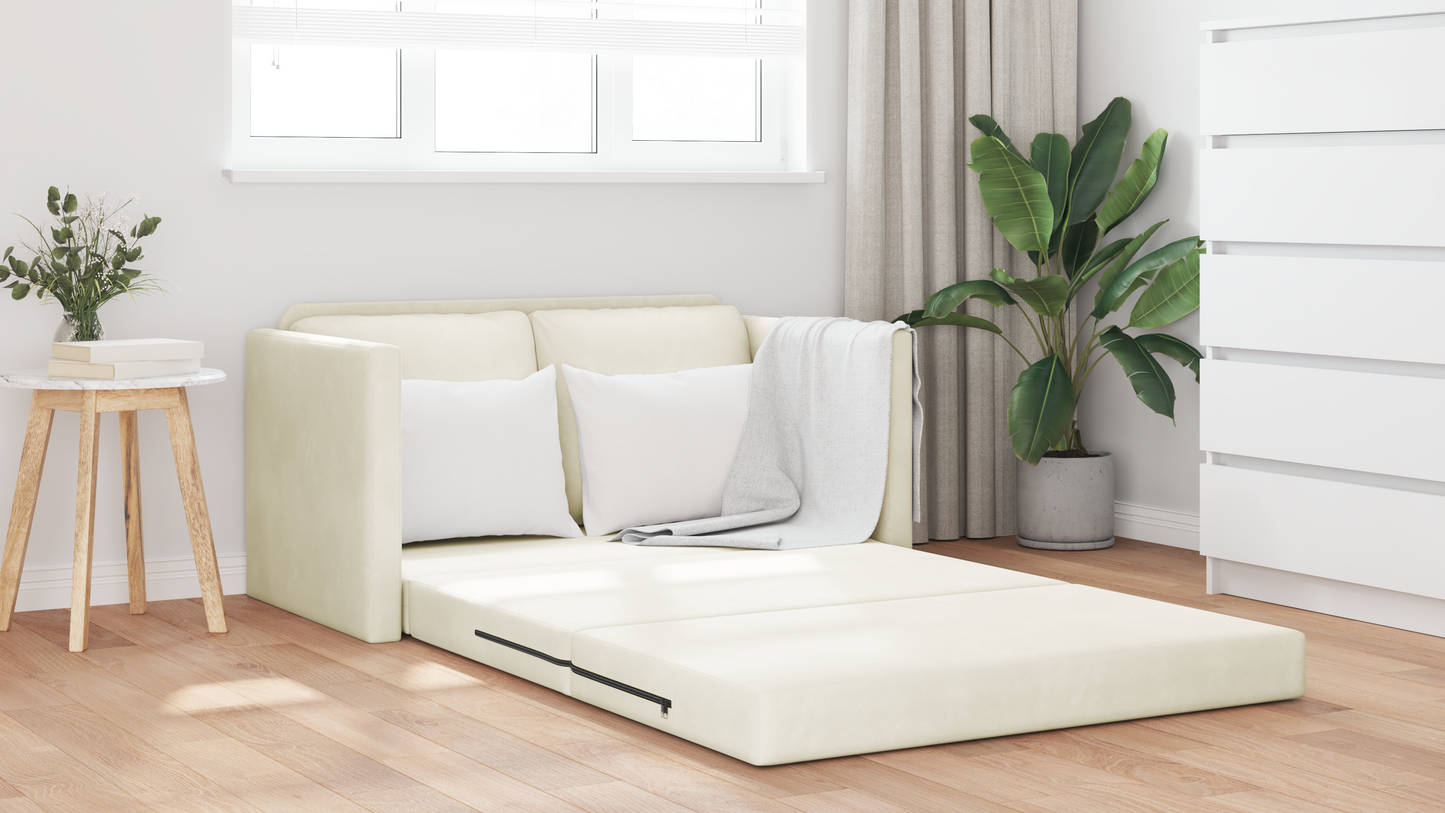 Loveseat 2 lugares Creme Tecido, Madeira 2 lugares