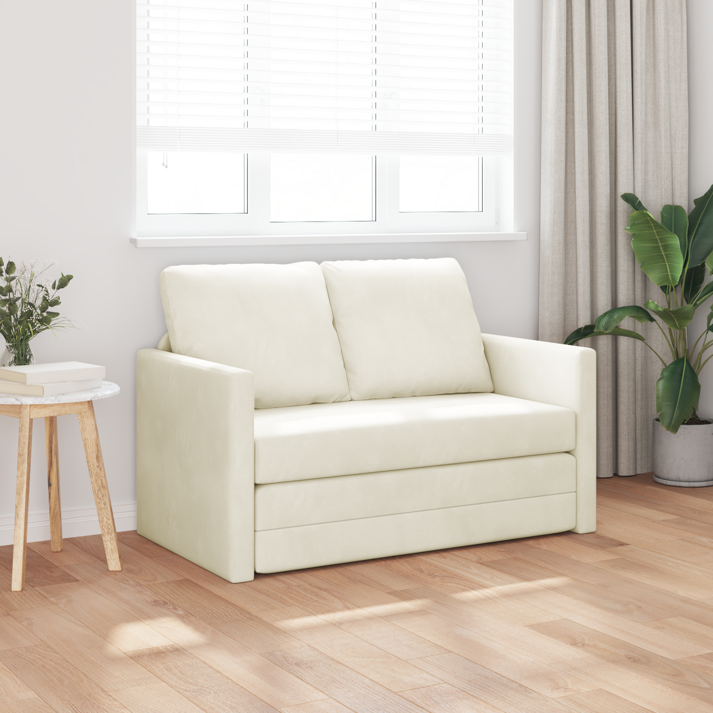 Loveseat 2 lugares Creme Tecido, Madeira 2 lugares