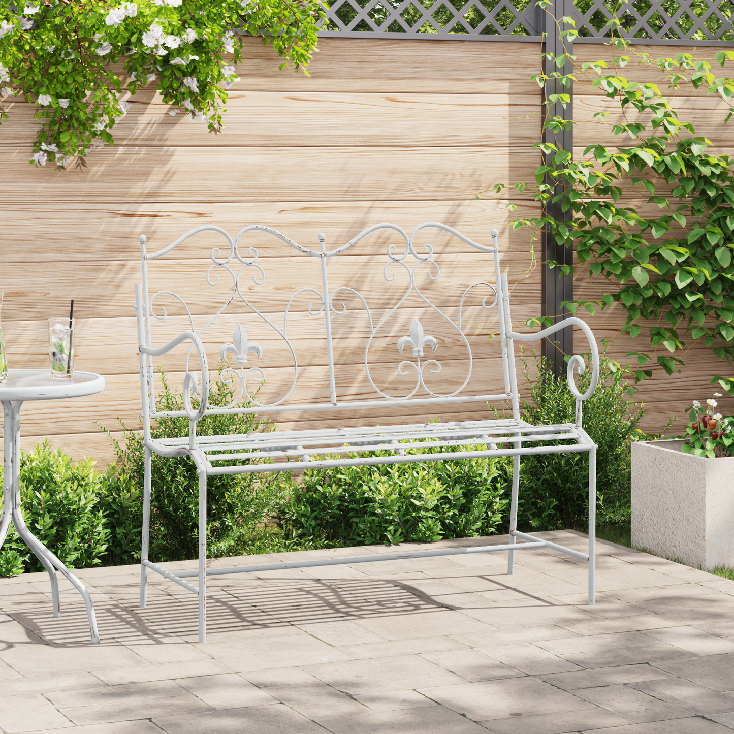 Banco Branco Metal 104 x 54 x 93 cm Durável Banco Exterior