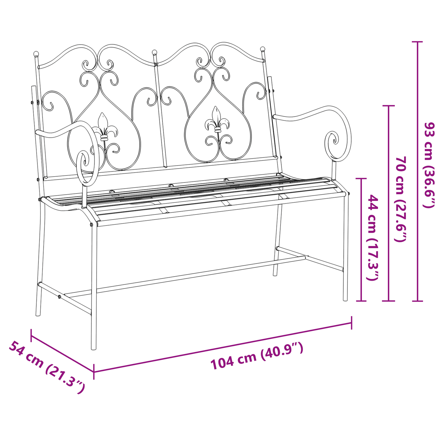 Banco Branco Metal 104 x 54 x 93 cm Durável Banco Exterior