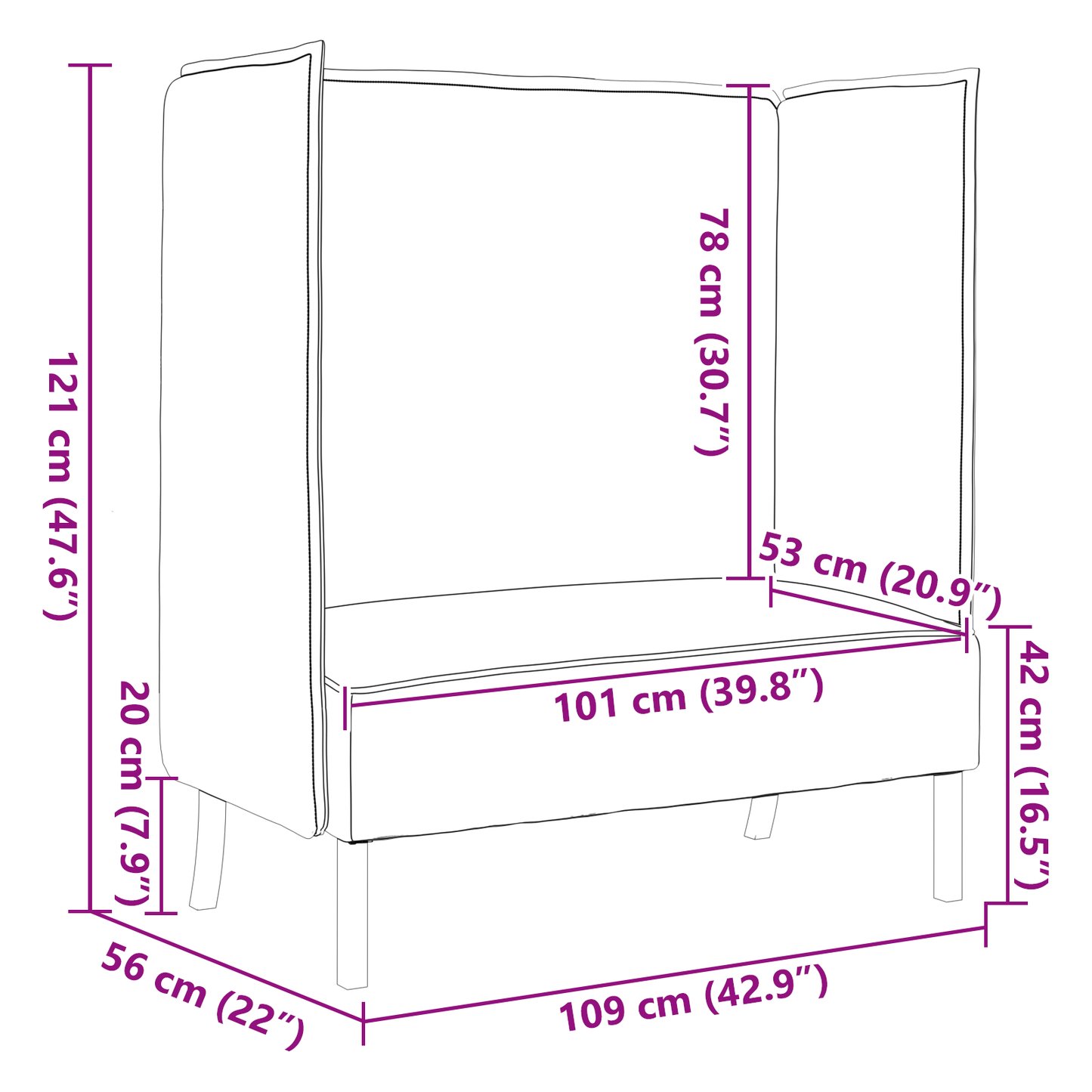 Sofá com Costas Altas Cinza Claro 109x56x121 cm Tecido
