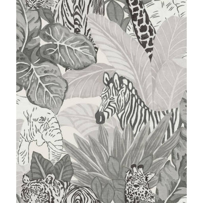 Papel de parede Good Vibes Jungle Animals cinzento e preto