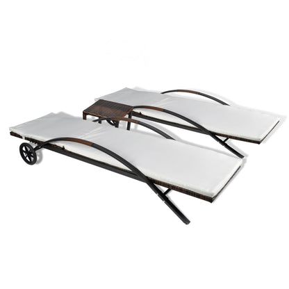 Espreguiçadeiras com mesa vime PE castanho