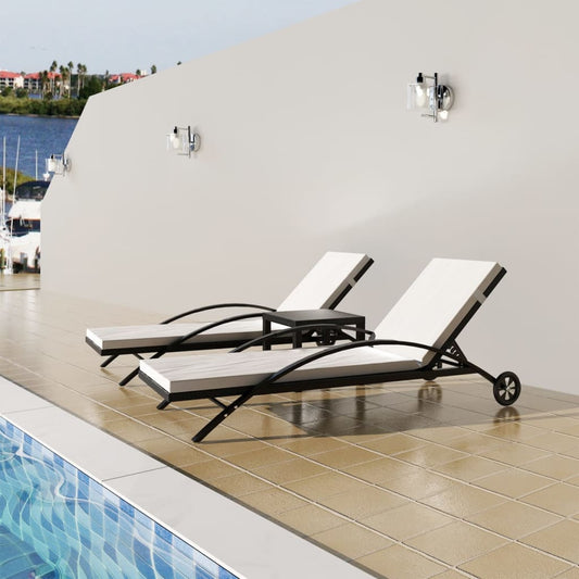 Sun loungers with table in black PE wicker