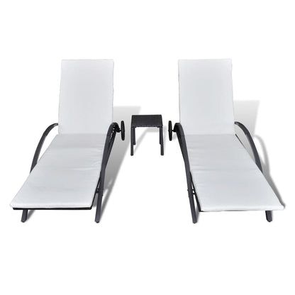 Sun loungers with table in black PE wicker
