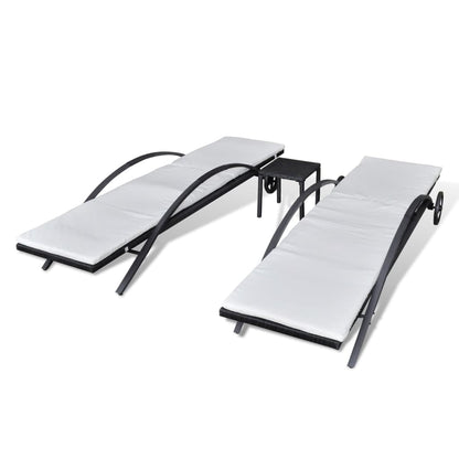 Sun loungers with table in black PE wicker