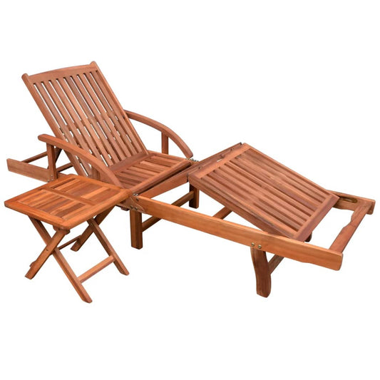 Sun lounger with table in solid acacia wood