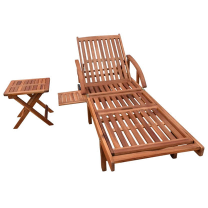 Sun lounger with table in solid acacia wood
