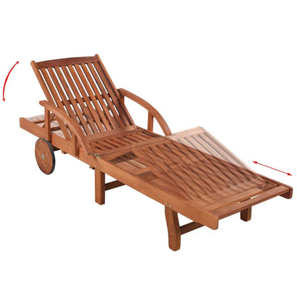 Sun lounger with table in solid acacia wood