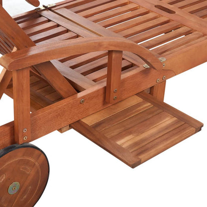 Sun lounger with table in solid acacia wood