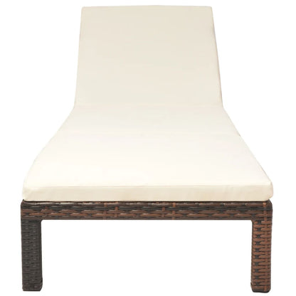 Sun lounger with cushion in brown PE wicker