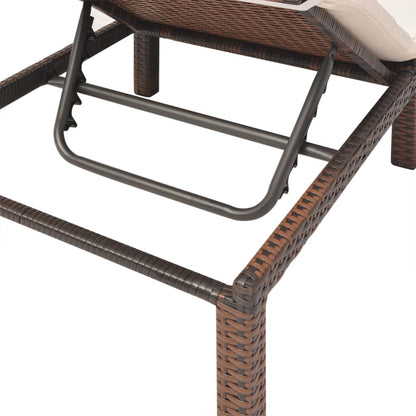 Sun lounger with cushion in brown PE wicker
