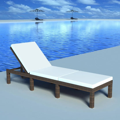 Sun lounger with cushion in brown PE wicker
