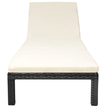 Sun lounger with cushion in black PE wicker