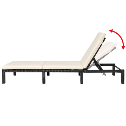 Sun lounger with cushion in black PE wicker