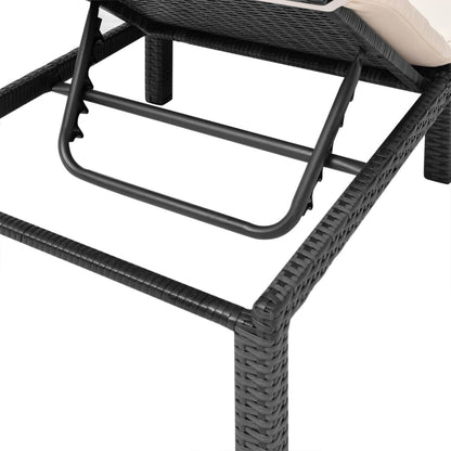 Sun lounger with cushion in black PE wicker