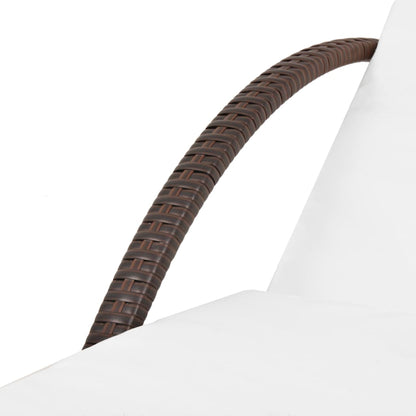 Sun lounger with cushion and table in brown PE wicker