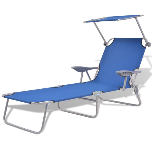 Sun lounger with blue steel canopy