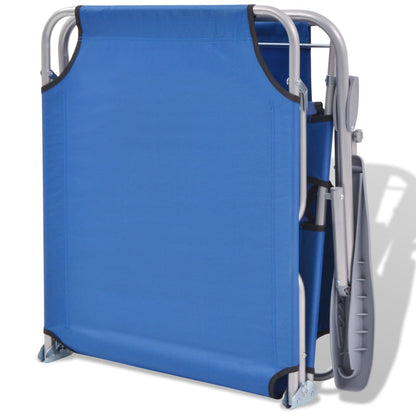 Sun lounger with blue steel canopy