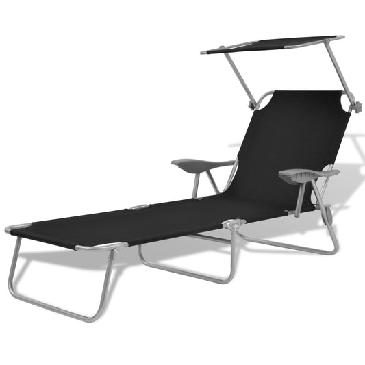 Sun lounger with black steel canopy