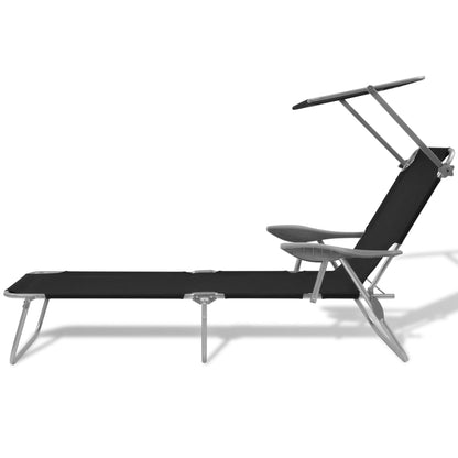 Sun lounger with black steel canopy