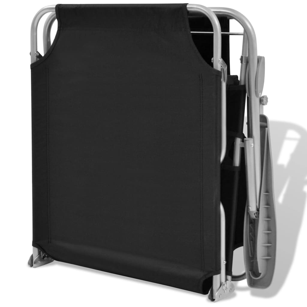 Sun lounger with black steel canopy