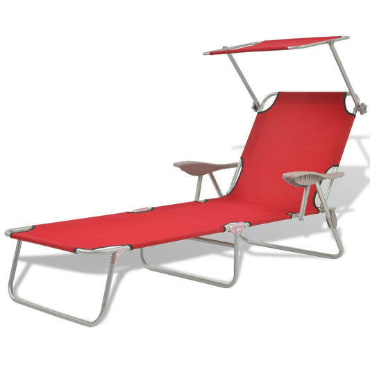 Red steel sun lounger with canopy