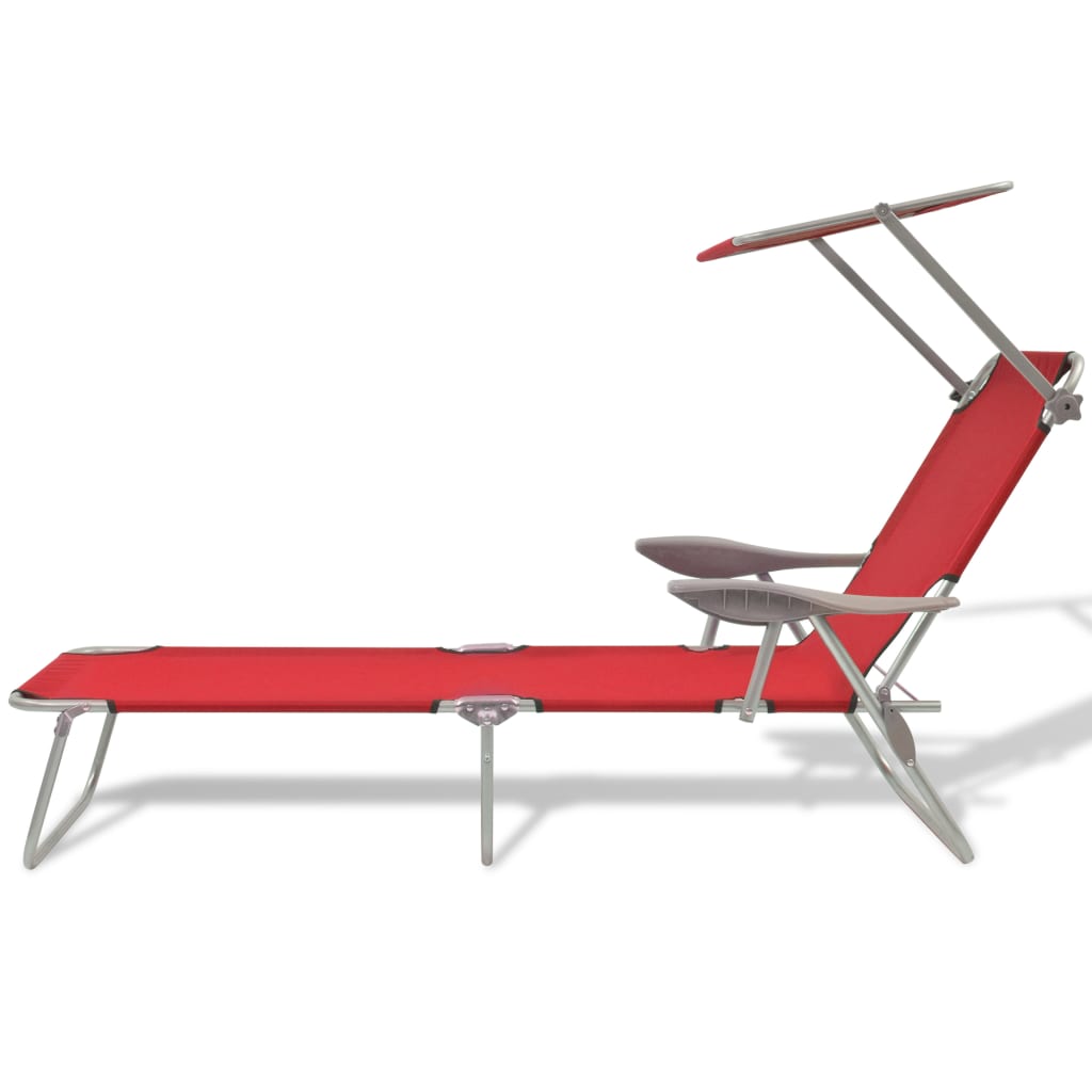 Red steel sun lounger with canopy