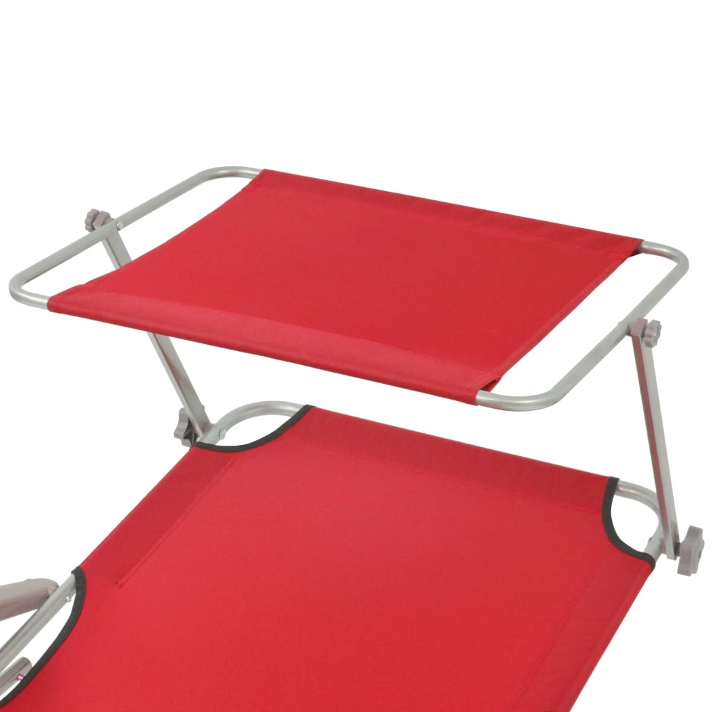 Red steel sun lounger with canopy