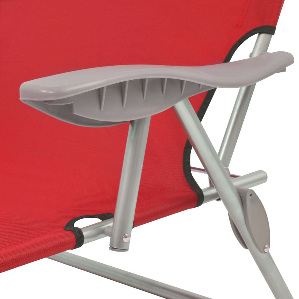 Red steel sun lounger with canopy