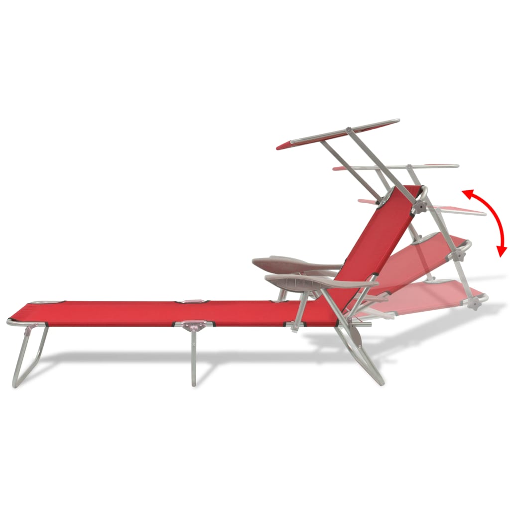 Red steel sun lounger with canopy