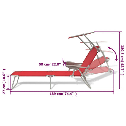 Red steel sun lounger with canopy