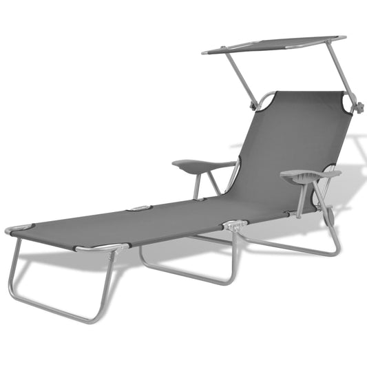 Sun lounger with grey steel canopy