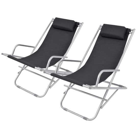 Reclining garden chairs 2 pcs black steel