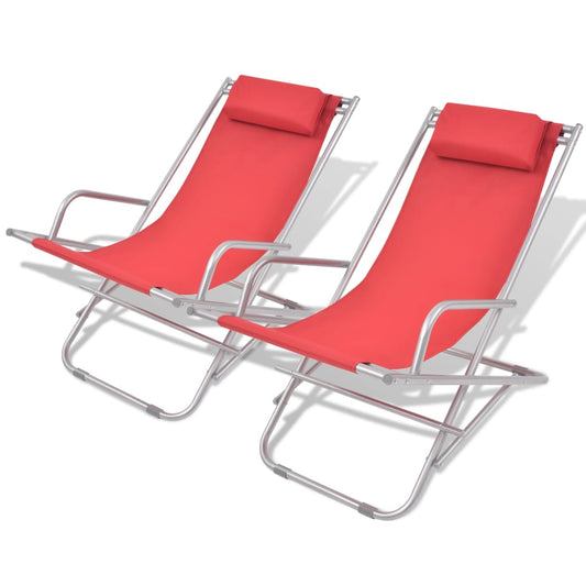 Reclining garden chairs 2 pcs red steel