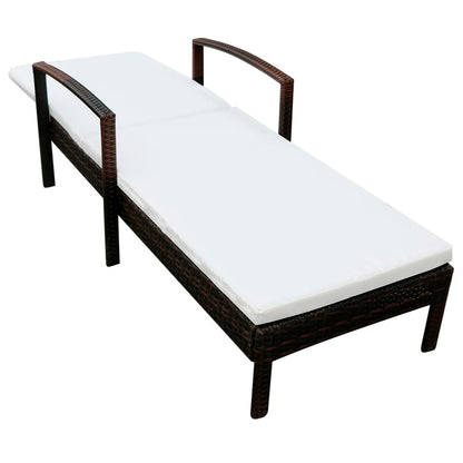 Sun lounger with cushion in brown PE wicker