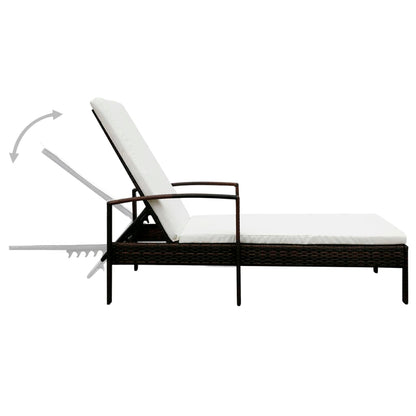 Sun lounger with cushion in brown PE wicker