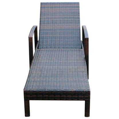Sun lounger with cushion in brown PE wicker