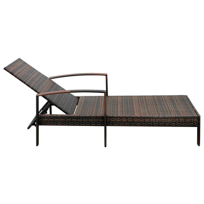 Sun lounger with cushion in brown PE wicker