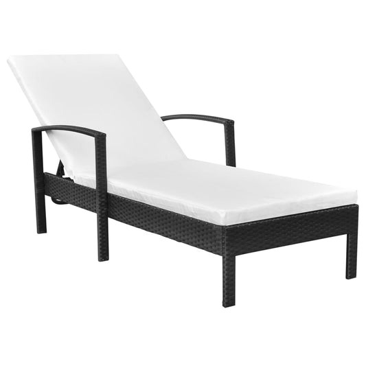 Black PE wicker sun lounger with cushion