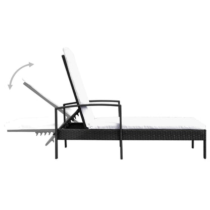 Black PE wicker sun lounger with cushion