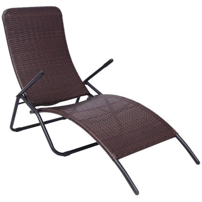 Brown PE wicker folding sun lounger
