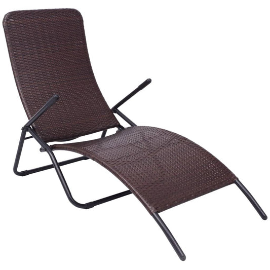 Brown PE wicker folding sun lounger