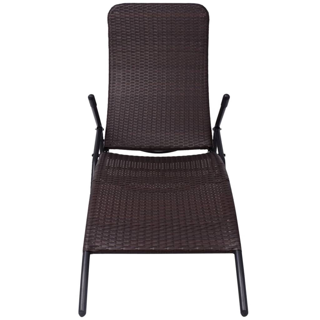 Brown PE wicker folding sun lounger
